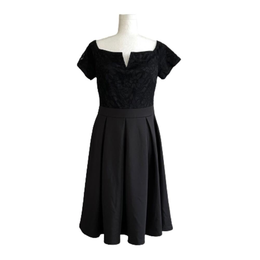 Miusol Dress Black Lace Short Sleeve Fit Flare Elegant Cocktail Dress Medium NEW